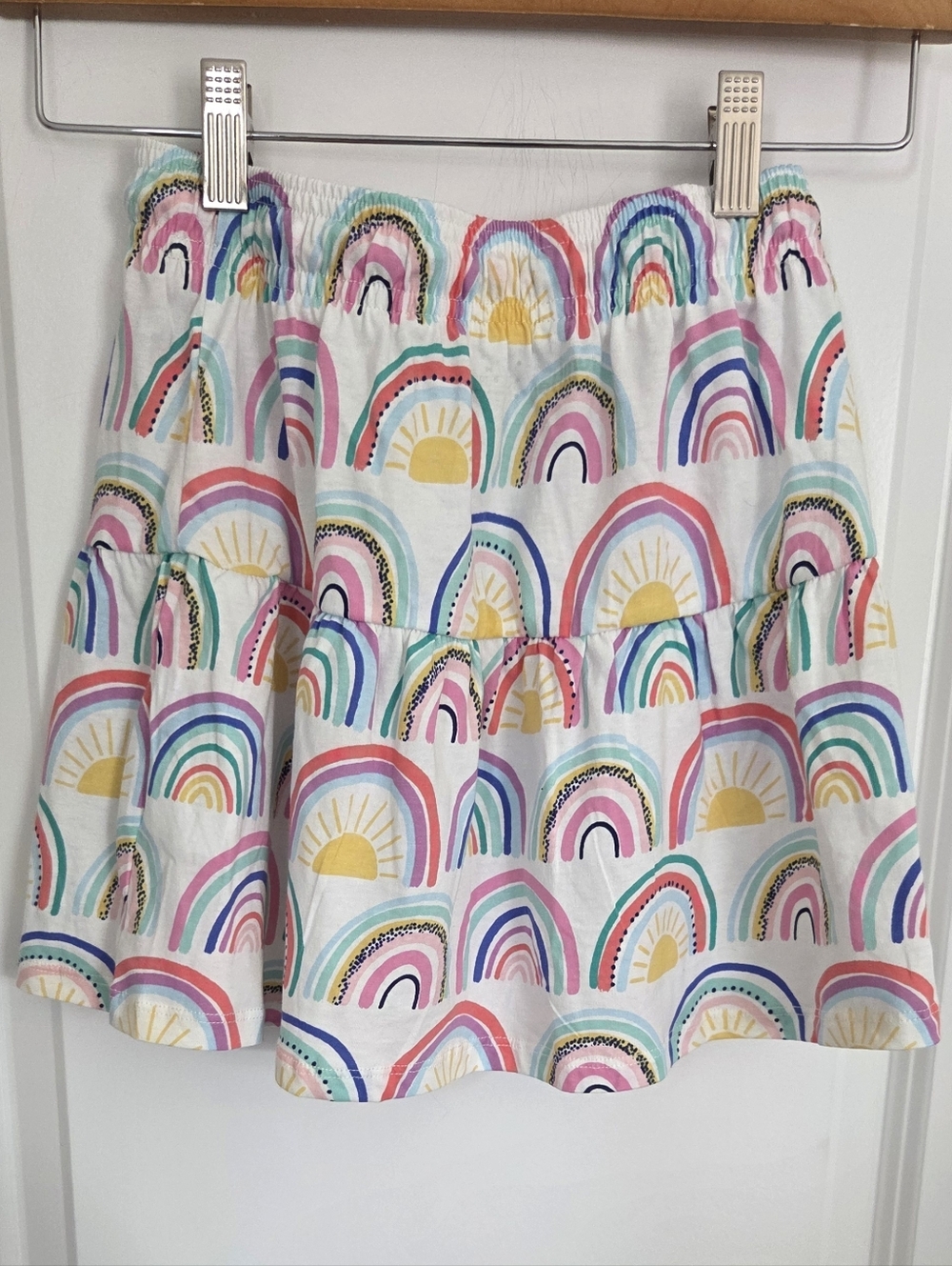 Rumi + Ryder Girls Rainbow Tiered Skirt- White Multi